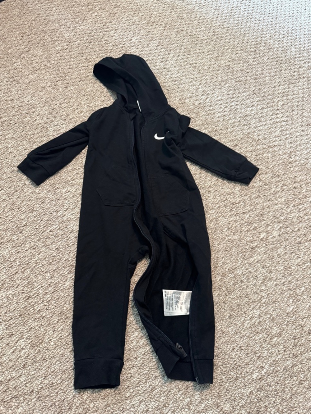 Nike Black Hooded Kids One-Piece Bodysuit with Swoosh